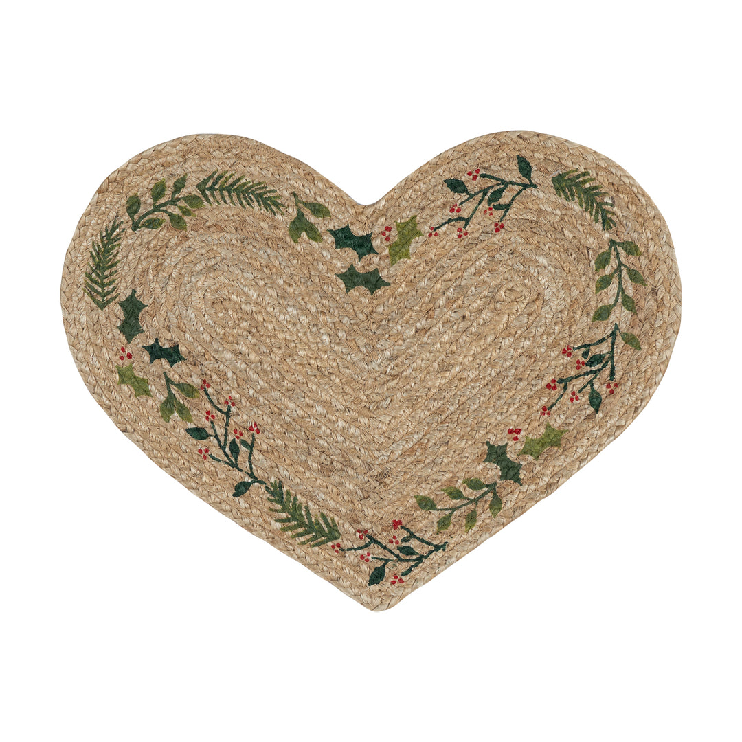 Natural Jute Christmas Heart Tablemat