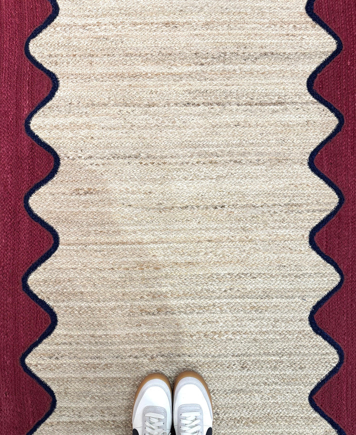 Burgundy Wave Jute Rug