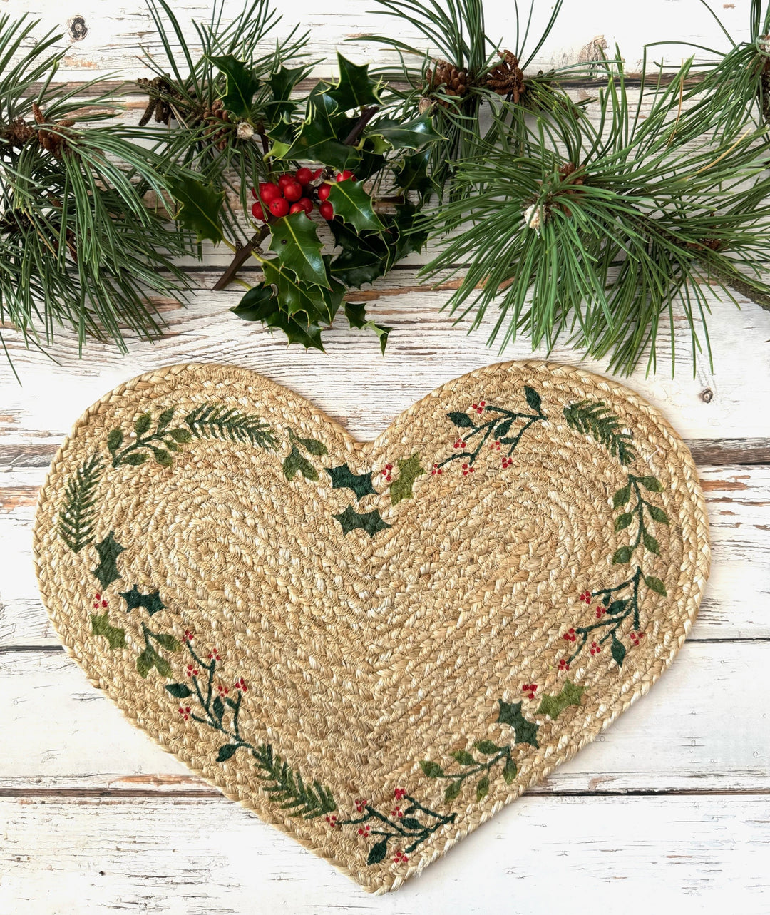 Natural Jute Christmas Heart Tablemat