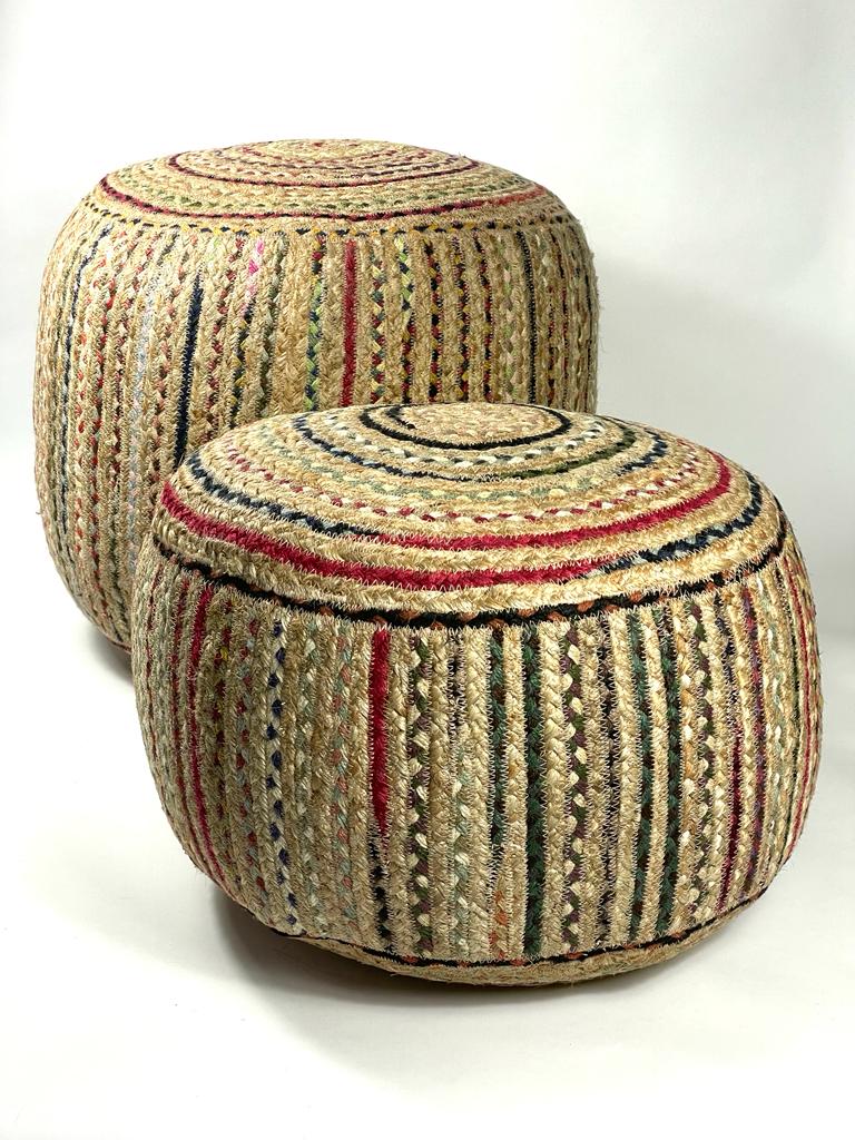 Multi Jute Pouffe Large