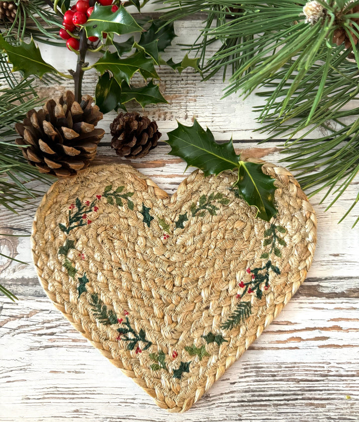 Natural Jute Christmas Heart Coaster