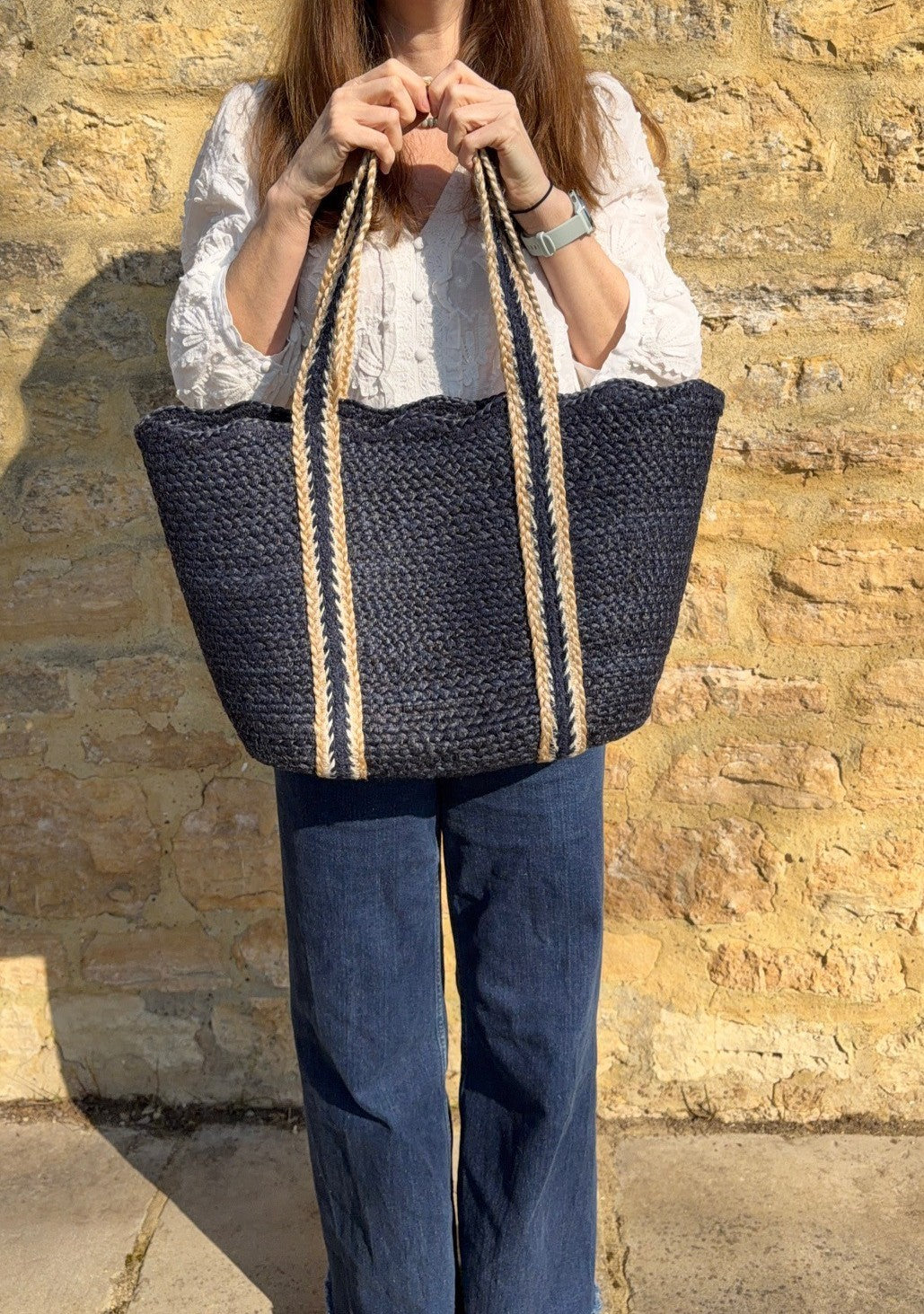 Navy Scallop Tote Large
