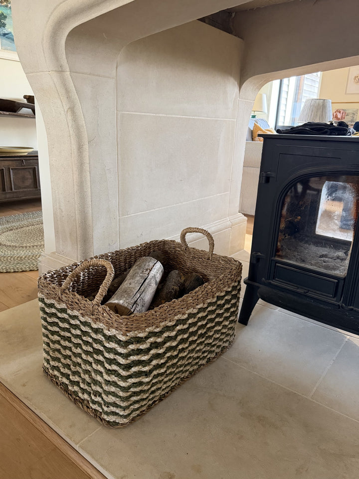 Square Village Log Basket Olive