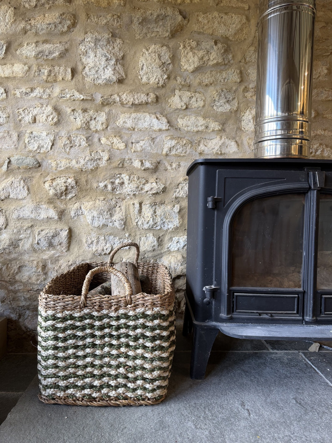 Square Village Log Basket Olive