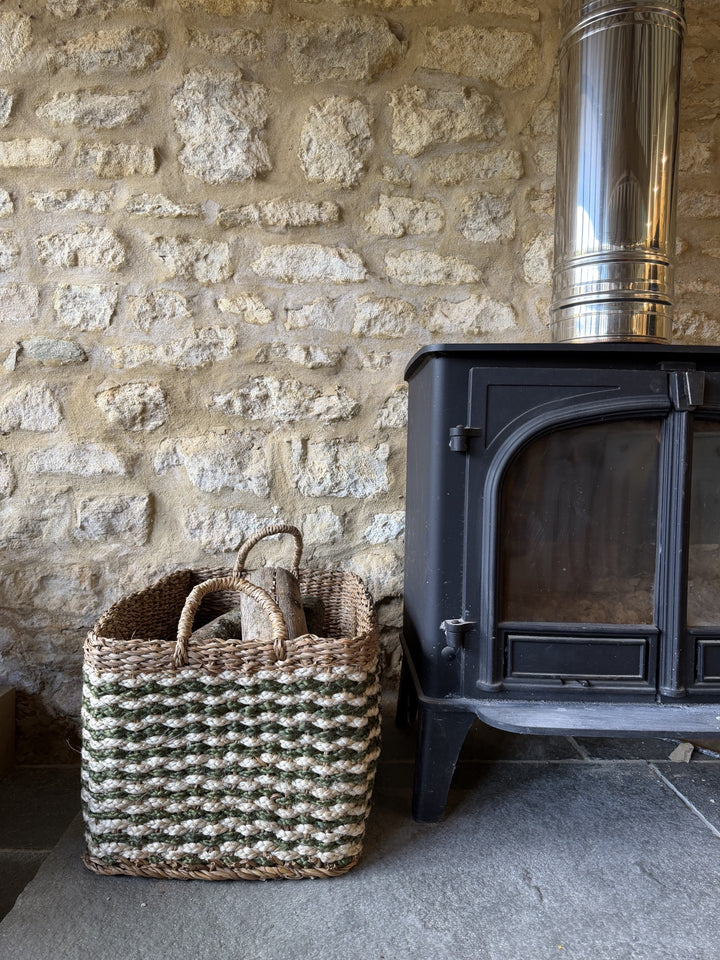 Square Village Log Basket Olive