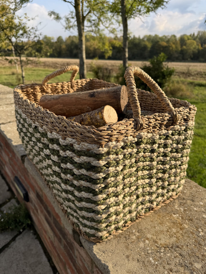 Square Village Log Basket Olive