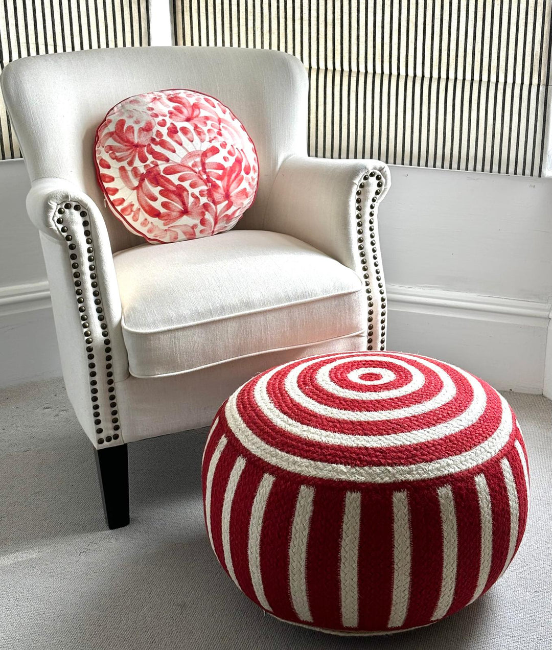 Red Jute Pouffe Large