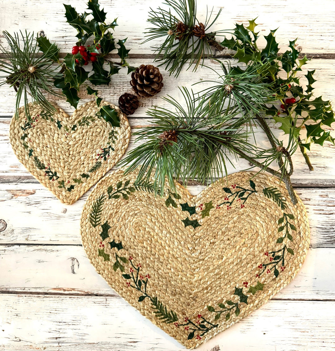 Natural Jute Christmas Heart Tablemat