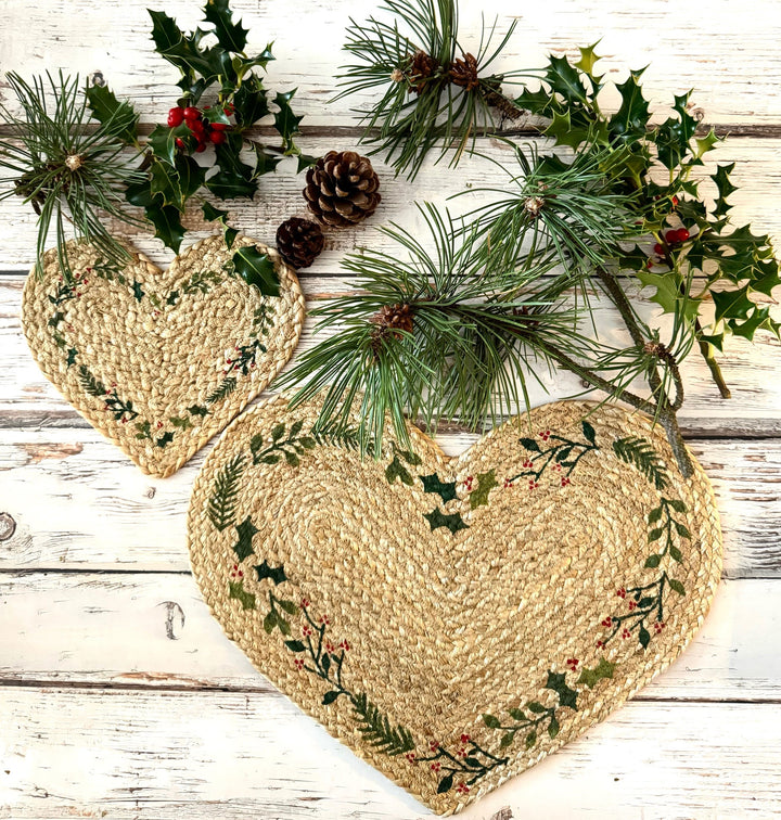 Natural Jute Christmas Heart Tablemat