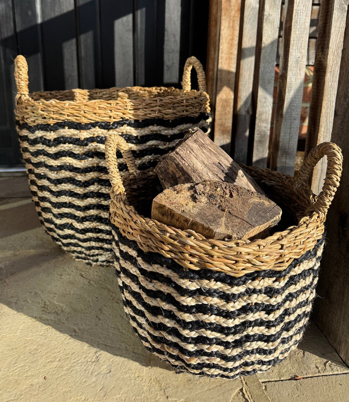 Village Black & White Log Basket