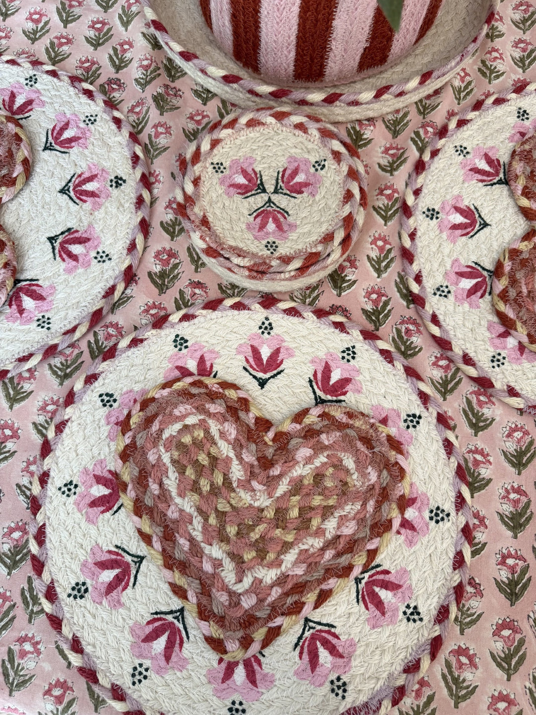 Coral Jute Heart Coaster