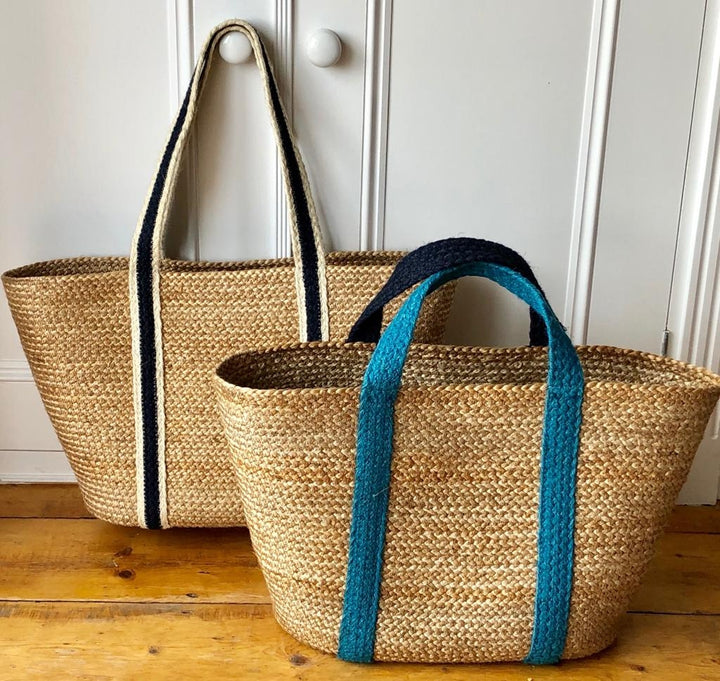 Navy Stripe Large Jute Tote