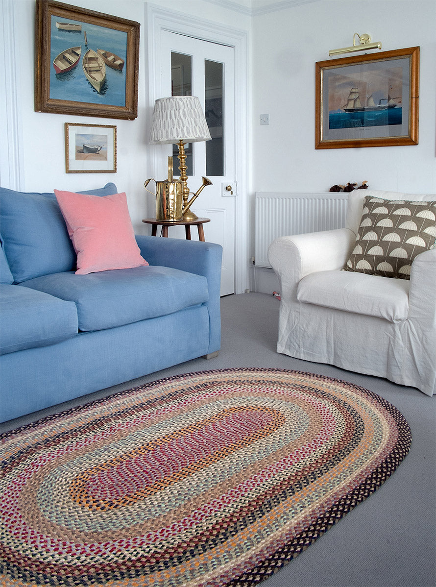 Misty Blue Oval Organic Jute Rug