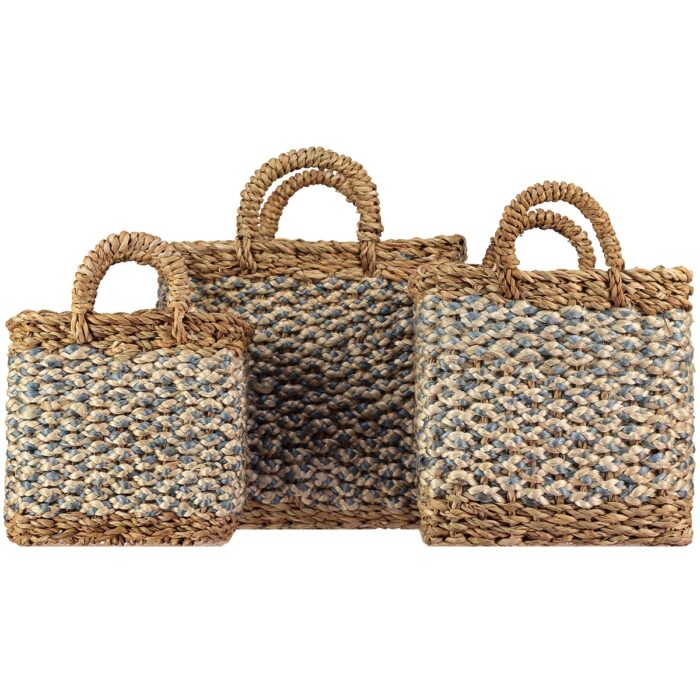Village Thistle / White Set of 3 Organic Jute Baskets