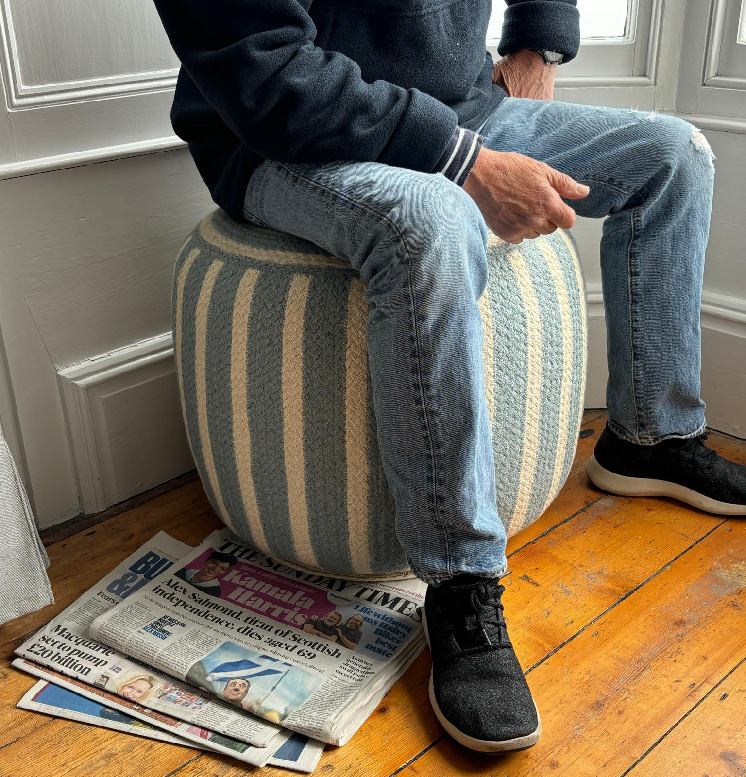 Light Blue Jute Pouffe Large - Image 4