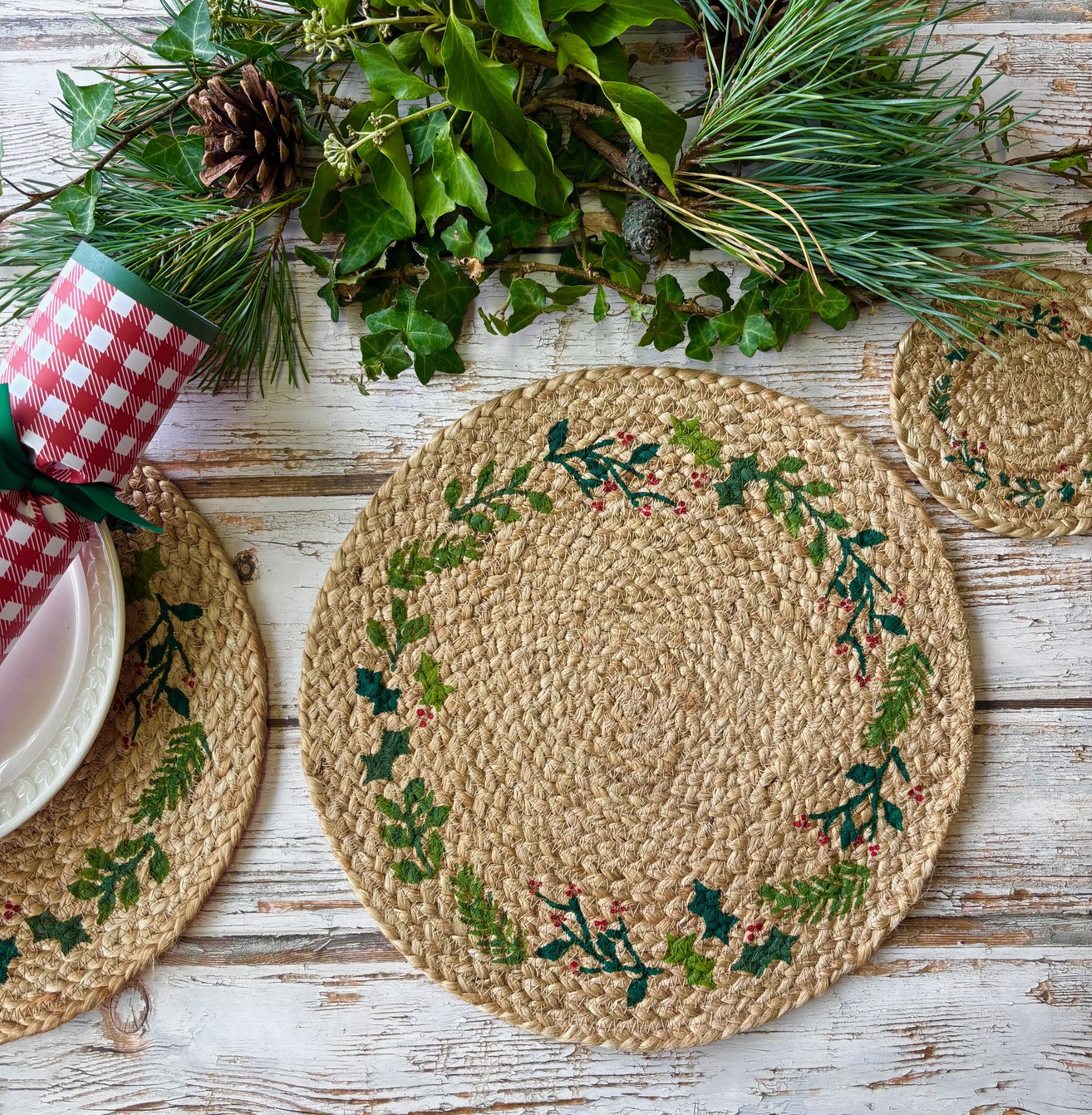 Natural Christmas Jute Coasters - Image 3